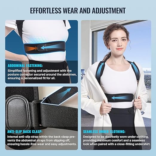Fit Geno Posture Corrector for Petite Women and Men: Adjustable Upper Back Brace - Improve Posture Correct Hunchback Slouching Invisible Under Clothes (Medium)