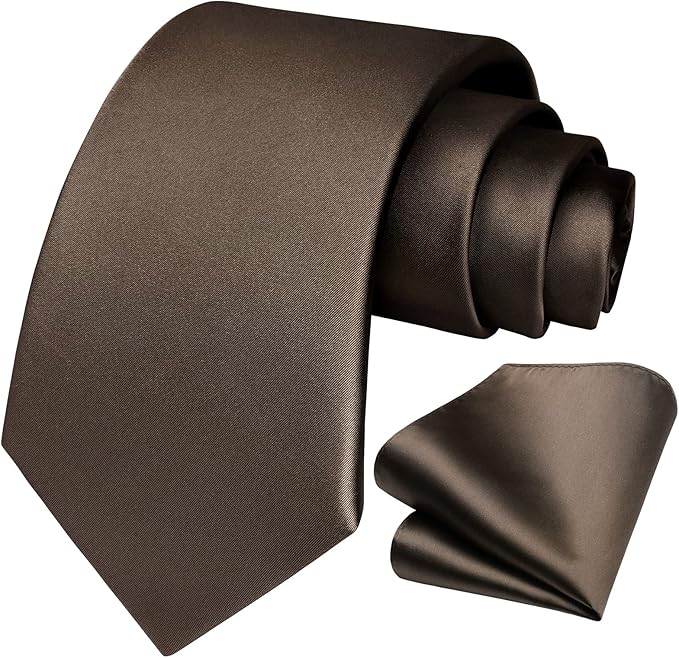 HISDERN Mens Solid Color Ties Formal Satin Necktie and Pocket Square Set Classic Wedding Business Tie & Handkerchief
