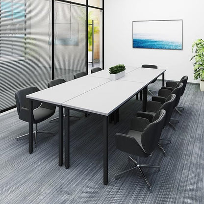 Bonzy Home Conference Tables 9ft Office Computer Desk for Meeting Room Study Writing Printer Podcast Table Save Space Design for 10 People Rustic Modern White 4PCS 110.2"x47.2"x29.5"