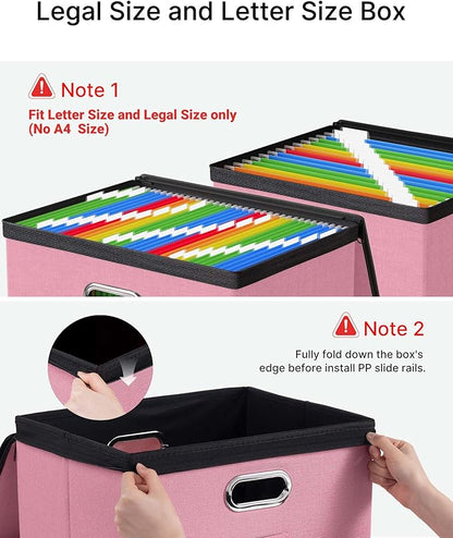 Oterri 2 Pack Large File Organizer Boxes with Lids, File Box with Mesh Pockets, Document Organizer Box for Legal/Letter Size Folders, Zippers Important Document Organizer (Pink, Without Folders)