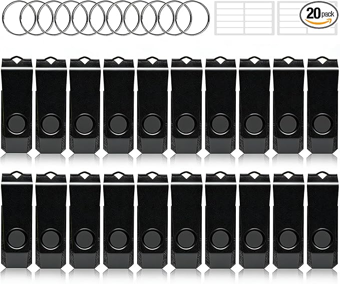 AGECASH A 4GB USB Flash Drive 20 Pack Swivel USB 2.0 Thumb Drive Flash Drive 4GB USB Drive 20 Packs Pendrive Jump Drive Memory Stick with Keychain (Black, 20PCS)