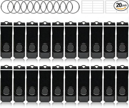 1GB USB Flash Drive 20 Pack, AGECASH A Memoria USB 2.0 Thumb Drive Swivel Metal Bulk Flash Drive USB Drive Multi Pack Pendrive Jump Drive Memory Stick with Keychain (Black, 20PCS 1GB)