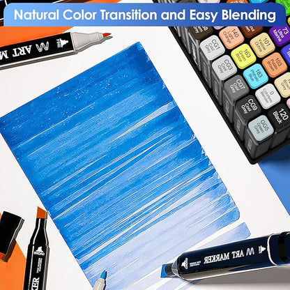Banral 60 Colors Alcohol Markers Set, Dual Tip Alcohol Based Art Marker for Artists Kids Adult Coloring, Permanent Illustration Sketch Pens for Drawing with Case and Holders