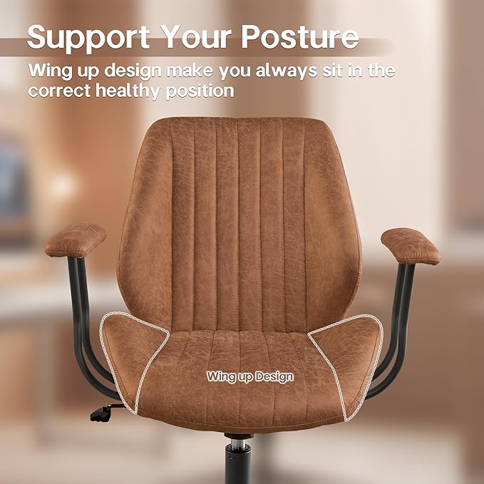 HOOOWOOO Faux Suede Leather Home Office Desk Chair,MCM Modern Ergonomic Task Work Chair,Computer Gaming Chair with Cushion Seat Mid Back for Long Hours(Brown)