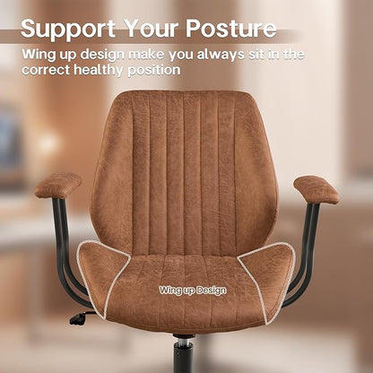 HOOOWOOO Faux Suede Leather Home Office Desk Chair,MCM Modern Ergonomic Task Work Chair,Computer Gaming Chair with Cushion Seat Mid Back for Long Hours(Brown)