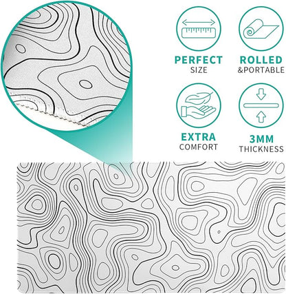 Topographic Contour Gaming Mouse Pad White Large Mouse Pad for Keyboard and Mousepad Desk Mat with 3mm Non-Slip Base and Stitched Edge for Gaming and Office Computer Mat Protector Mat 27.6x11.8 Inch