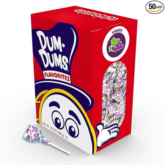 Dum Dums Grape Lollipops - Bulk Candy Box with Lollipops Individually Wrapped, Single Flavor Gourmet Suckers - 50 Count