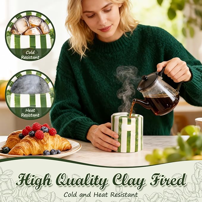 Novelty Ceramic Coffee Mug Designed to Look Like a Gift Box, 10oz Retro Hand-Painted Ceramic Travel Mug, Green & White Striped Design, Microwave & Dishwasher Safe, Perfect Present for Coffee Lovers