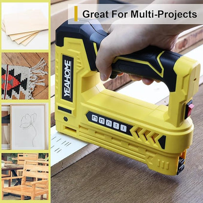 YEAHOME Electric Staple Gun, 5 in 1 Cordless Staple Gun for Upholstery with 1200 5/16" Staples, 600 1/2" U-Shape Staples, 600 19/32” pin Nails, 60019/32” Nails and 1 USB Charger Cable