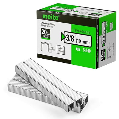 meite 20 Gauge Galvanized Upholstery Staples, 1/2-Inch (12.3 mm) Crown with 3/8-Inch Length, Heavy Duty for Construction, Furniture, Crafts & DIY Projects (1 Box)