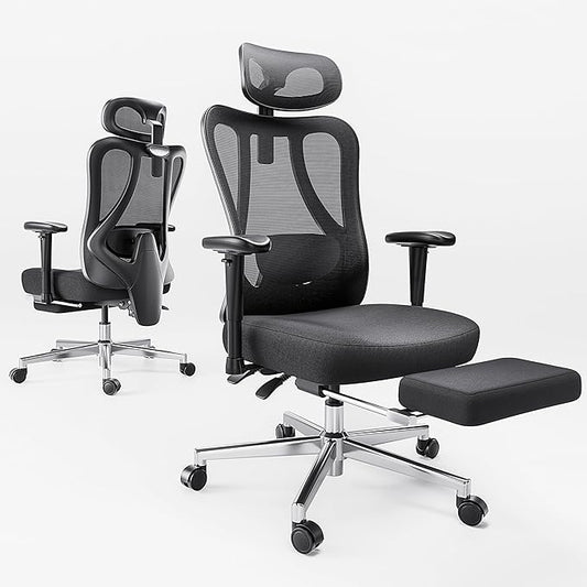Hbada P3 Ergonnomic Office Chair with 2D Adjustable Lumbar Support, Office Chair with Adjustable Headrest and Armrest, 145° Stepless Tilt Function, Black(with Footrest)