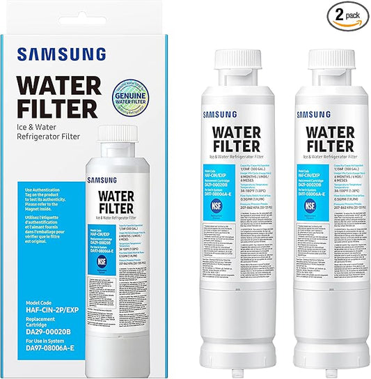 SAMSUNG Genuine Filters for Refrigerator Water and Ice, Carbon Block Filtration for Clean, Clear Drinking Water, DA29-00020B-2P, 2 Pack