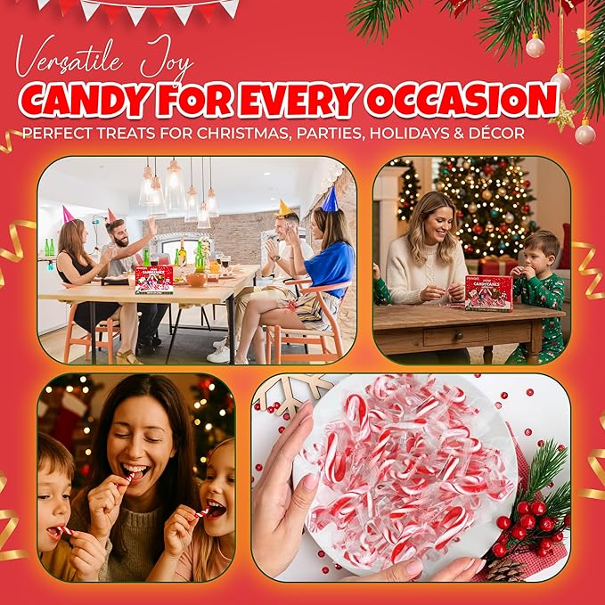 Christmas Candy Mini Canes Stocking Stuffer Red and White Peppermint Sticks Candy Canes Individually Wrapped Bulk Christmas Candy for Décor, Parties & Gifts – 100 Count