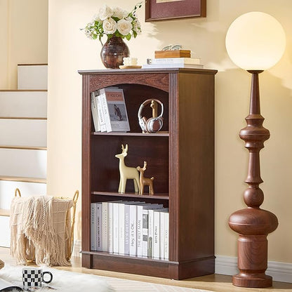Small Bookshelf, 3 Tier Bookcase and Kids Bookshelf, Cherry Storage Cabinet with Wooden Cube Storage Organizer, Modern Book Shelf for Bedroom Furniture, Living Room, Office, Toy Organizer Cabinet