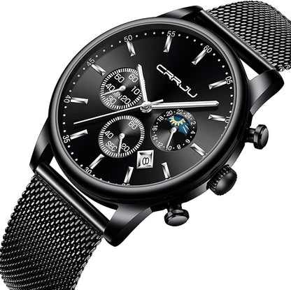 CRRJU Men's Fashion Casual Watches Auto Date Chronograph Watch Men Nice Work Watches Waterproof 30M Full Steel Quartz with Mesh Strap