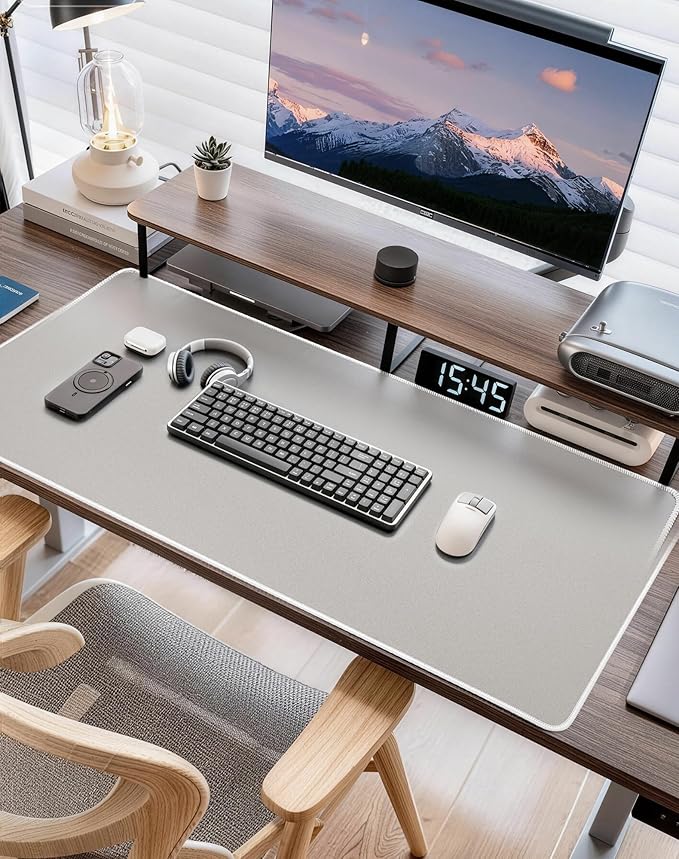 Waterproof Large Gaming Mouse Pad with Durable Stitched Edges, Non-Slip Rubber Base, Grainy Jacquard Mouse Mat Desk Pad for Home Office Gaming, 35.4''x15.7''x0.12'', Matte Beige