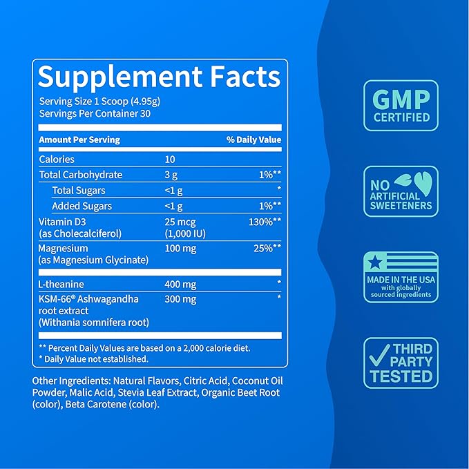 Nello Supercalm Powdered Drink Mix Tub, Cortisol Reducer* and Sleep Aid Supplement, L Theanine, Ksm-66 Ashwagandha, Magnesium Glycinate, Vitamin D 3, No Sugar, Non GMO, 30 Ct, Orange Creamsicle