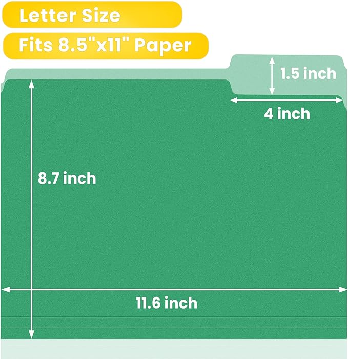 SUNEE File Folders, 150 Pack Manilla Folders 8.5 x 11, Colored File Folders Home Office School Supplies for Documents Files Paper, Green