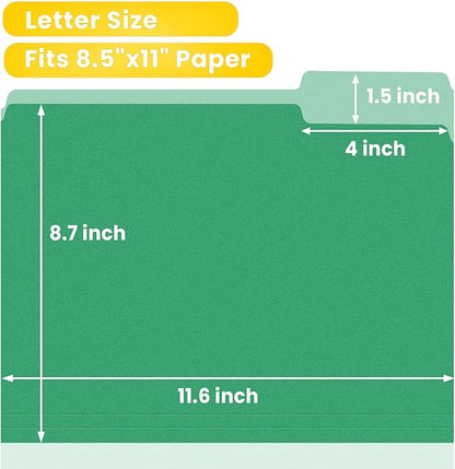 SUNEE File Folders, 120 Pack Manilla Folders 8.5 x 11, Colored File Folders Home Office School Supplies for Documents Files Paper, Green
