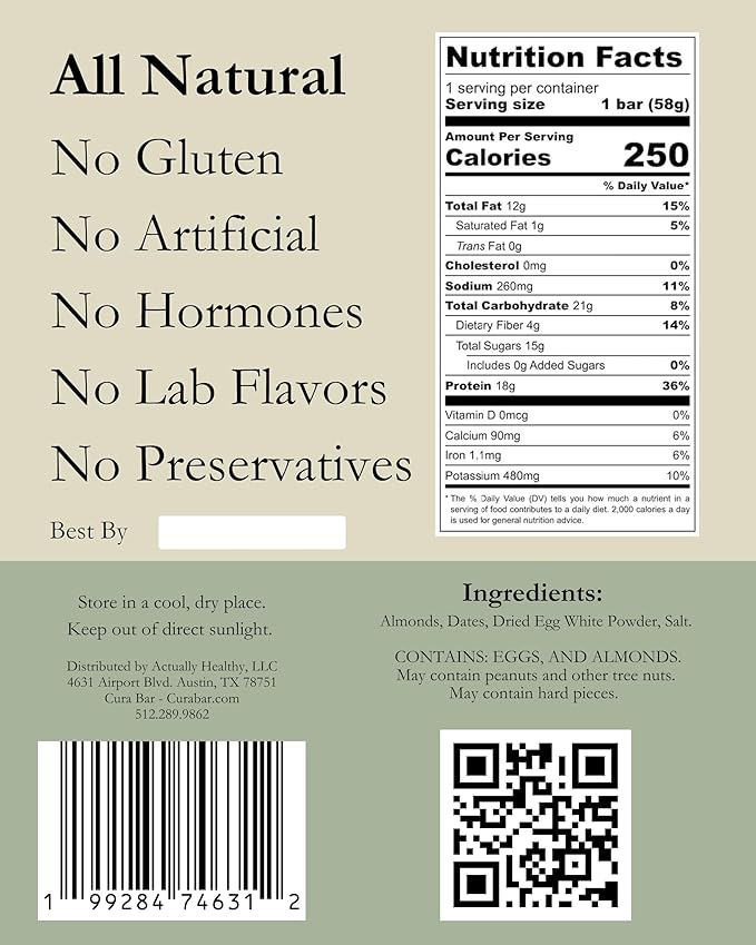 CuraBar Protein Bars – Original, 17g Protein, Low Carb, Gluten Free, Dairy Free, Healthy Snack, Seed Oil Free, No Artificial Ingredients, 12 Count