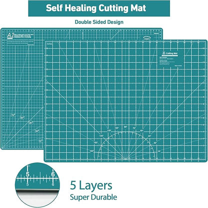 Rotary Cutter Set - Quilting Kit incl. 45mm Fabric Cutter, 5 Replacement Blades, A2 Cutting Mat, Acrylic Quilting Ruler and Sewing Clips, Craft Knife Set, Ideal for Crafting, Sewing, Patchworking