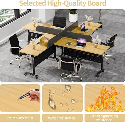 Conference Table Folding Conference Room Tables, Modern Mobile Meeting Training Table with Silent Wheels, Foldable Seminar Table for Offices, Classrooms, Libraries (10, Maple, 55.1in)