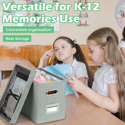 DOSTATNI School Years Organizer Kit K-12 School Years Memory Keeper with 15 Hanging File Folders Plastic 4 different Labels Memory Keepsake Box for kids Storage Pictures File Keeper (Letter Size)