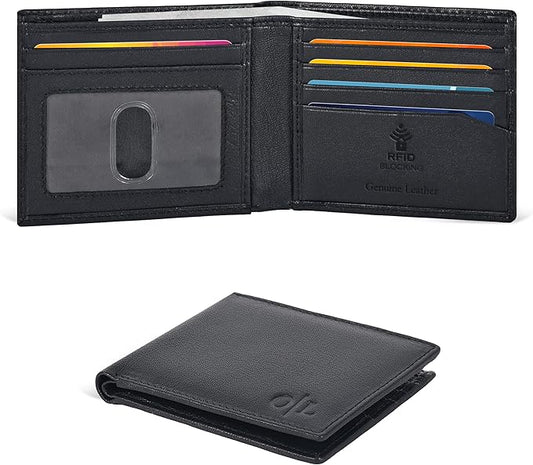 Oak Leathers Slim Leather Wallet for Men - RFID Wallets Credit Card Holder Ultra Thin Gift for Mens, Front Pocket Minimalist Design
