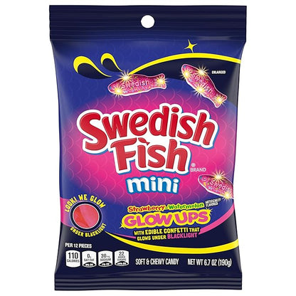 SOUR PATCH KIDS and SWEDISH FISH Mini Glow Ups Strawberry-Watermelon Soft & Chewy Candy Variety Pack, Bulk Candy, 4-6.7 oz Bags