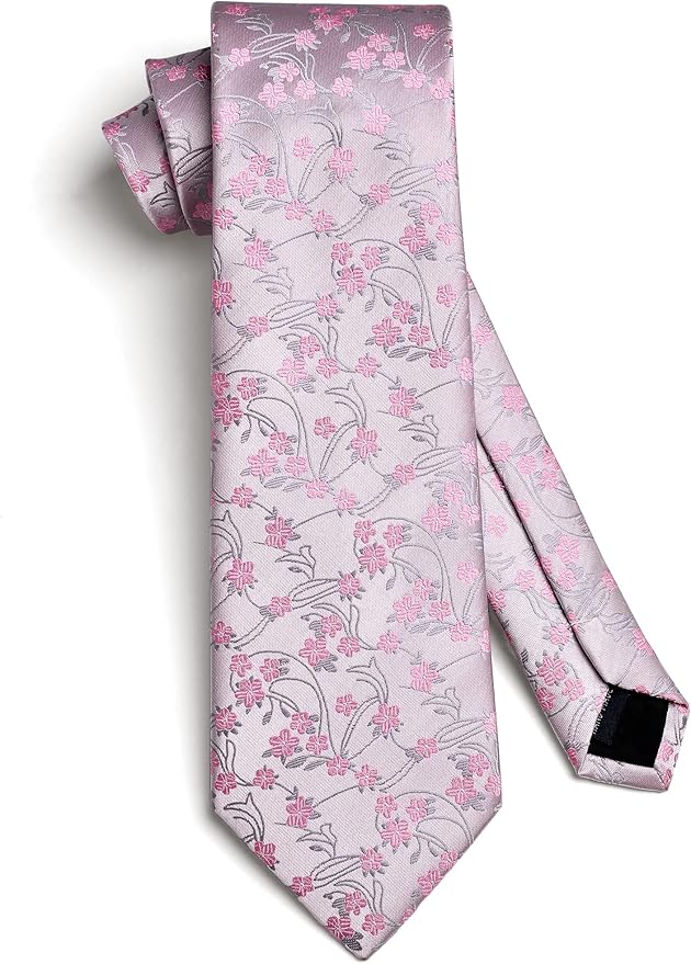 HISDERN Men Floral Ties Woven Classic 3.4" Necktie Set Formal Tie Pocket Square for Wedding with Handkerchief Gift Box