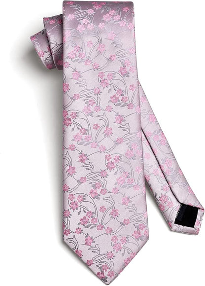 HISDERN Men Floral Ties Woven Classic 3.4" Necktie Set Formal Tie Pocket Square for Wedding with Handkerchief Gift Box