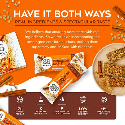 88 Acres Granola Bars | Gluten Free, Nut-Free Oat and Seed Snack Bar | Vegan & Non GMO | 6 Pack (Cinnamon Maple)