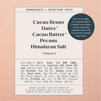 Spring & Mulberry Dark Chocolate Bars – Healthy Dark Chocolate, Date-Sweetened - Pecan Date 12 Pack