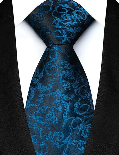 JEMYGINS Mens Floral Tie and Lapel Pin Necktie Pocket Square and Tie Clip with Sets for Business Casual 4PCS