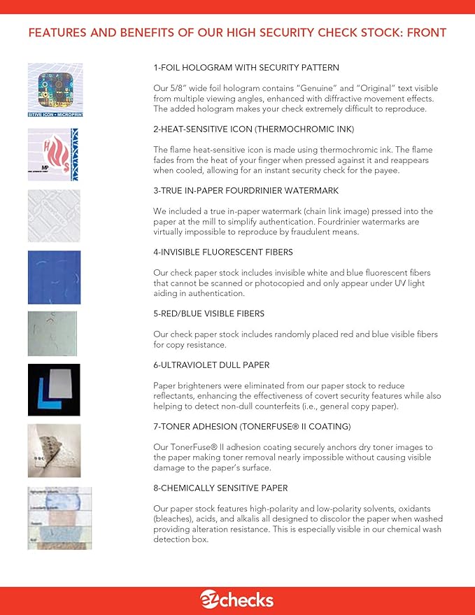 EZ Checks Premium Blank Hologram High Security Laser Check Stock | 500 Sheets | Blue/Maroon | Check at Bottom)