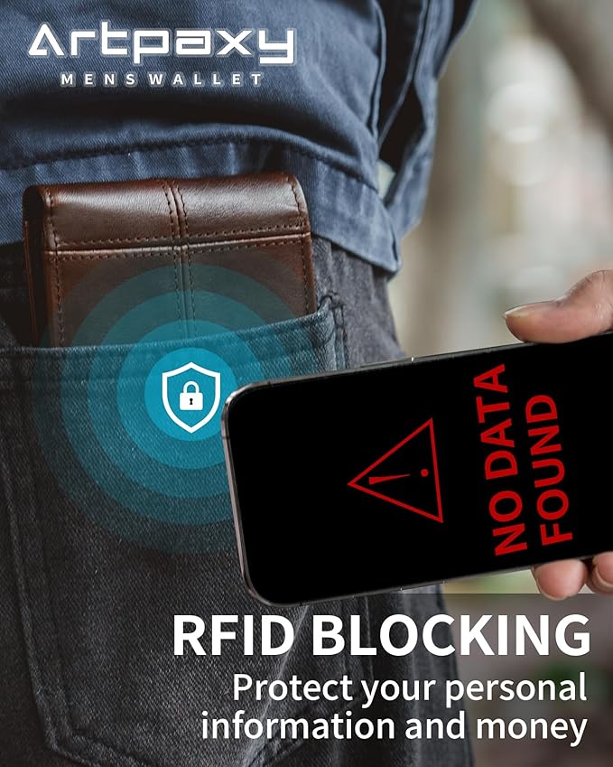 Mens Wallet Bifold Genuine Leather RFID Blocking Wallet for Men with 1 ID Window 13 Card Holders 2 cash pockets 1 Gift Box