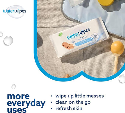 WaterWipes Sensitive+ Newborn & Baby Wipes, 3-In-1 Cleans, Cares, Protects, 99.9% Water, Unscented & Hypoallergenic, 240 Count (4 Packs)