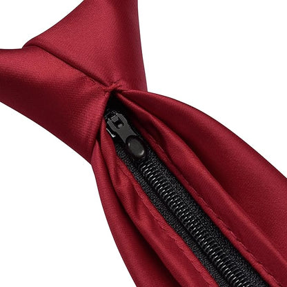 Branduce 3.15"（8cm） Pre-tied Adjustable Zipper Tie and Lapel Pin Solid Necktie Handkerchief Set for Men