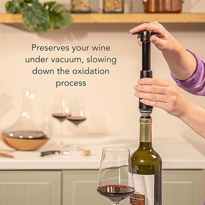 Vacu Vin Original Wine Saver with 1 Vacuum Bottle Stoppers – Black Wine Preserver Pump for Red or White Wine – Manual Air Remover System – Airtight Seal – Keep Wine Fresh Longer