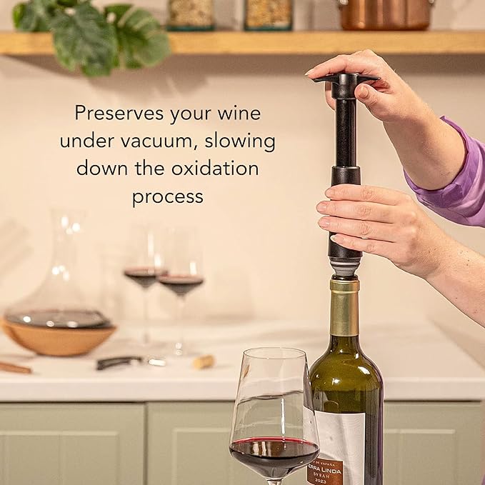 Vacu Vin Original Wine Saver with 4 Vacuum Bottle Stoppers – Black Wine Preserver Pump for Red or White Wine – Manual Air Remover System – Airtight Seal – Keep Wine Fresh Longer