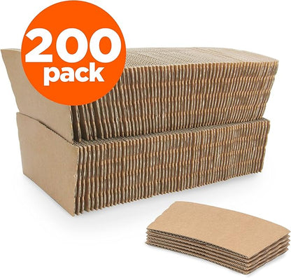 FMP Brands [200 Pack] Kraft Coffee Cup Sleeves Disposable for Hot Drinks, Durable Corrugated Cardboard Cup Sleeves for 12-24 oz Cups, Beverage Insulator and Hand Protection for Hot & Cold Drinks