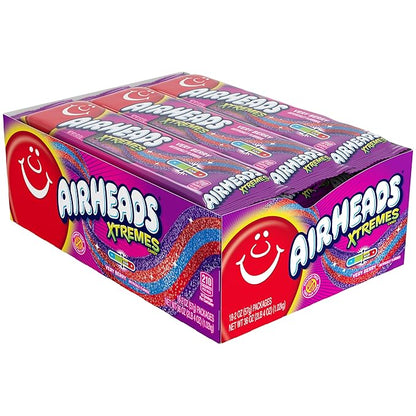 Airheads Xtremes Belts Holiday Sweetly Sour Candy, Very Berry, Christmas Stocking Stuffers for Adults & Kids, Non-Melting, Candy for Christmas Bulk Party Bag, 2 oz (Pack of 18)