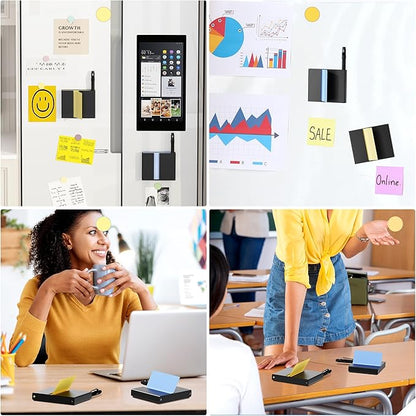 2Pcs Sticky Note Dispenser, Magnetic Sticky Note Holder for Post It Notes, 3 x 3 Inch Sticky Note Pen Organizer for Office Home Classroom, Black