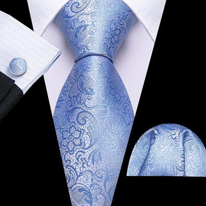 Barry.Wang Tie Sets for Men Silk Solid Necktie Stain Ties Handkerchief Pocket Square Cufflinks Wedding Business Dyed