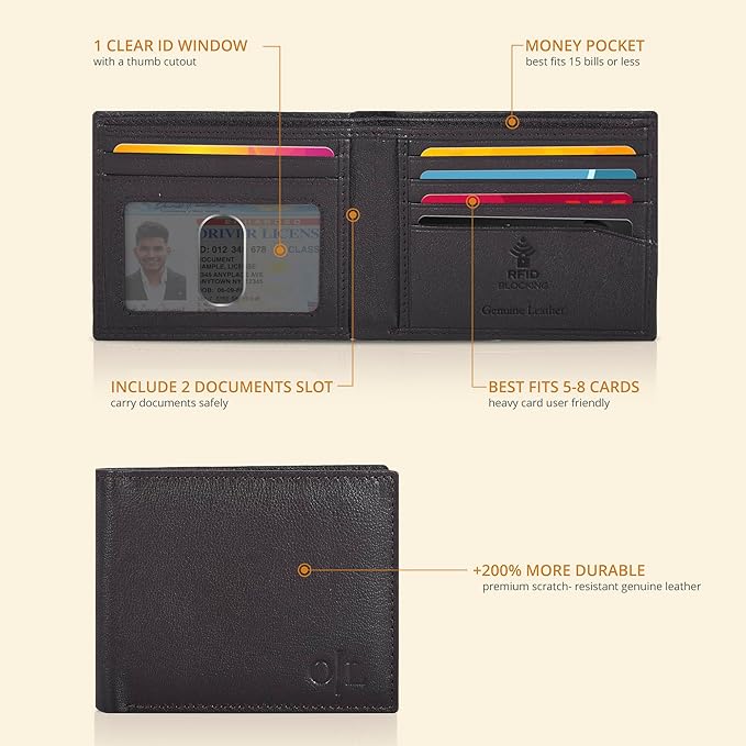 Oak Leathers Slim Leather Wallet for Men - RFID Wallets Credit Card Holder Ultra Thin Gift for Mens, Front Pocket Minimalist Design