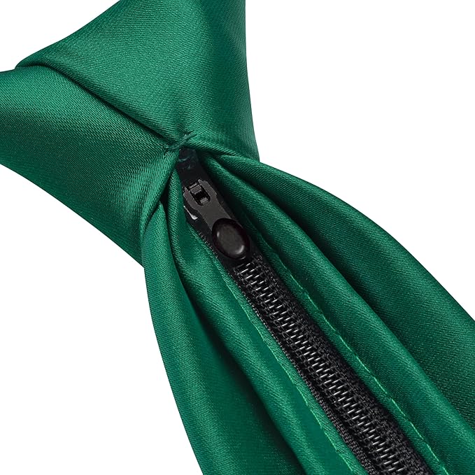 Branduce 3.15"（8cm） Pre-tied Adjustable Zipper Tie and Lapel Pin Solid Necktie Handkerchief Set for Men