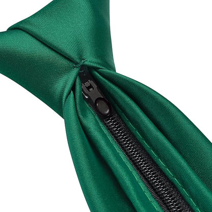 Branduce 3.15"（8cm） Pre-tied Adjustable Zipper Tie and Lapel Pin Solid Necktie Handkerchief Set for Men