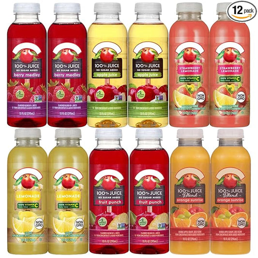 Apple nd Eve's 100% Fruit Juice Variety Pack, 12 Bottles (10 fl oz Each) – Lemonade, Strawberry Lemonade, Apple, Berry Medley, Fruit Punch & Orange Sunrise