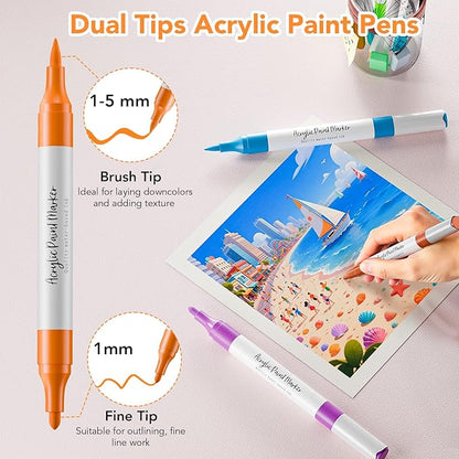 Acrylic Paint Markers, 80 Colors Acrylic Markers, Dual Tip Fabric Paint Pens for Rocks, Wood, Glass Painting, Coloring Books,Paper, DIY Crafts Art Supplies for Adult, Strong Coverage