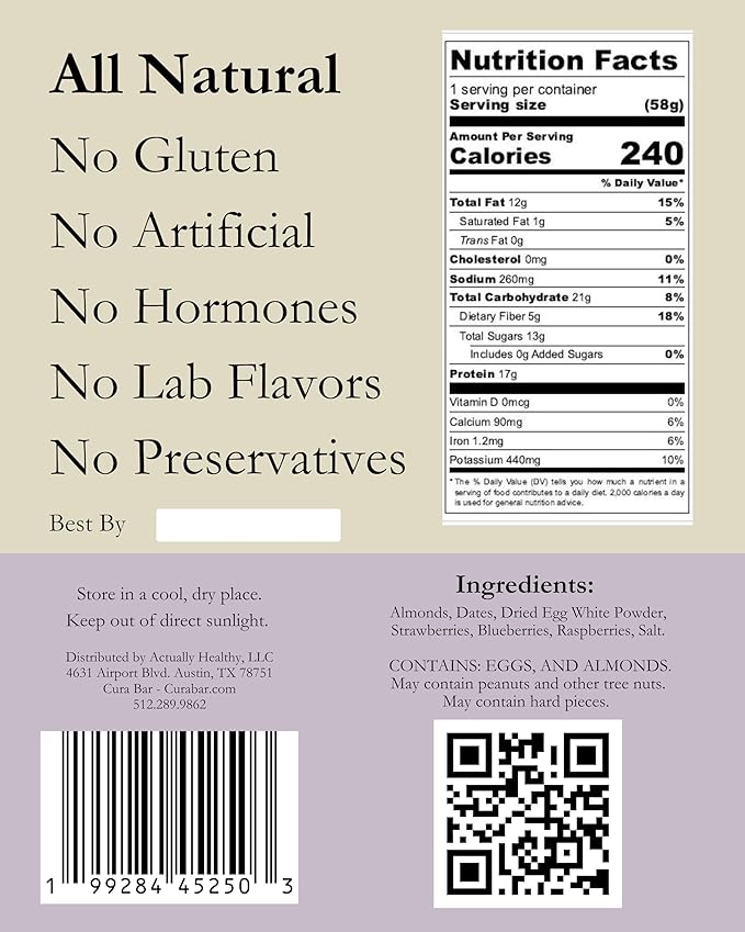 CuraBar Protein Bars – Mixed Berry, 17g Protein, Low Carb, Gluten Free, Dairy Free, Healthy Snack, Seed Oil Free, No Artificial Ingredients, 12 Count